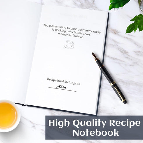 Perfect Blank Recipe Book - Recipe Notebook to Write In Your Own Recipes, Waterproof Cover, 186 Pages (dark blue)