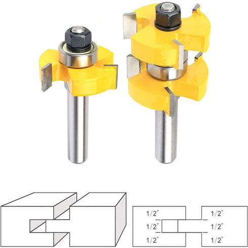 Set 1-1/2" 1/2 Inch Adjustable Tongue and Groove Router Bit Stock Woodworking Cutting Milling Tools Shank