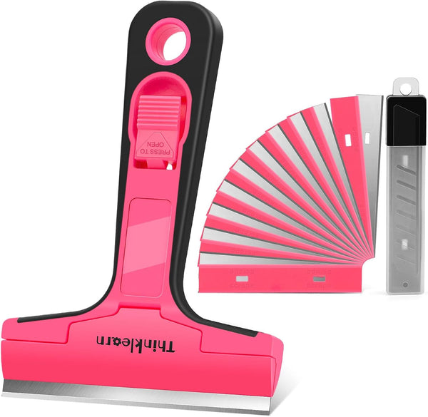 Razor Blade Scraper Tool, 4" Razor Scraper with 20Pcs Replacement Blades, Pink Glass Scraper for Removing Decals