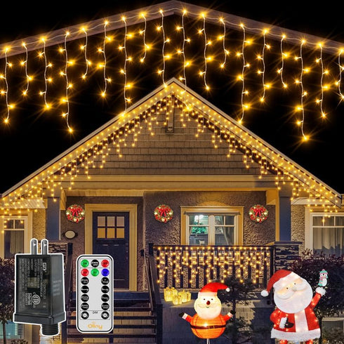 Ollny Icicle Lights for Outside 504LED 41FT, Warm White Christmas Light with