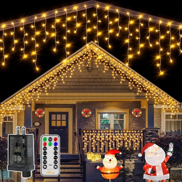 Ollny Icicle Lights for Outside 504LED 41FT, Warm White Christmas Light with