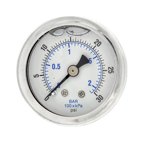 PIC Gauges 202L-158C Pressure Gauge, Center Back Mount, 1.5" Dial, 0/30 psi Range, 1/8" Male NPT, Glycerine Filled
