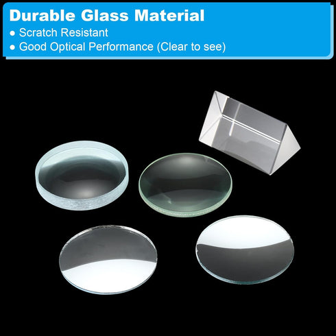 PATIKIL Optical Lens Set, 5 Pcs Double Convex Lens, Double Concave Lens, Prism Lens, Convex Mirror for Physics