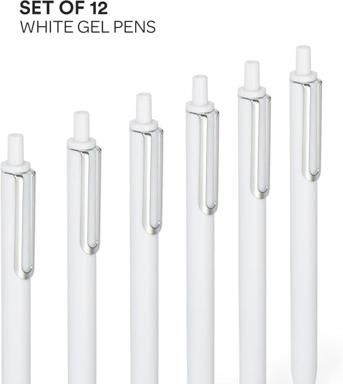Poppin Retractable Gel Pens - Fine Point Pens for Journaling, 0.7mm Tip, Smooth Writing Gel Ink Pens with Metal Clip, Stylish Retractable Pens, 12 Pack of Pens (White with Black Ink) by Poppin