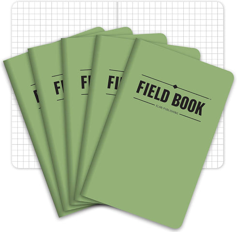 Elan Publishing Company Field Notebook/Pocket Journal, 3.5"x5.5", Green Graph Memo Book, Pack of 5