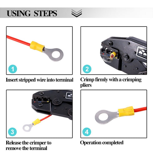 Glarks 360pcs Mixed Quick Disconnect Electrical Insulated Connectors, M4 / 5/6 / 8 Ring Crimp Terminals