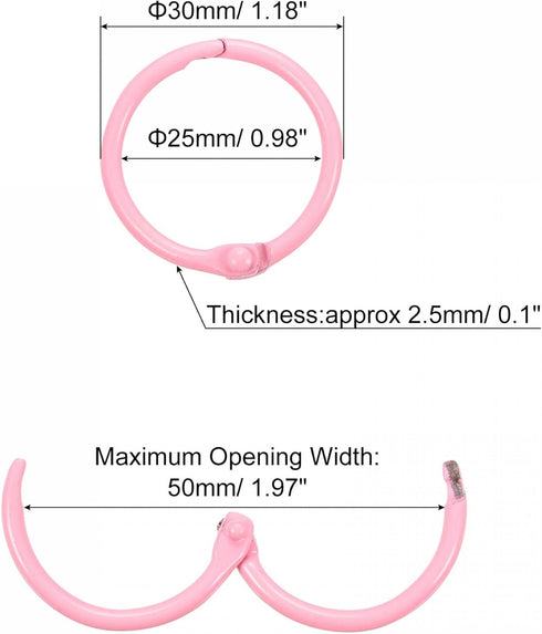 uxcell Loose-Leaf Binder Rings - 30mm/1.2 inch Metal Book Ring Key Holder, Pink, 12 Pack