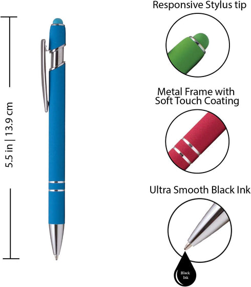 Rubberized Soft Touch Ballpoint Pen with Stylus Tip, Premium Metal, Black Ink, Medium Point (Orange, 7)