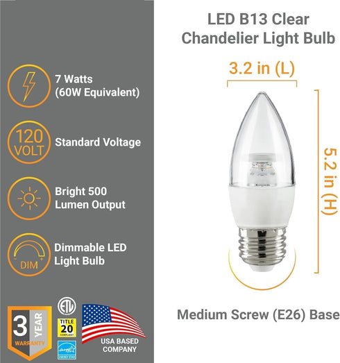 Bulbs B13 Bulb Dimmable 7W (60W E26 4000K 500 Pack 6 Diodesy- LED Candelabra Chandelier Light Equivalent) Medium Base
