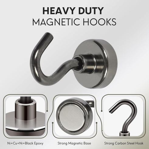 Neosmuk Magnetic Hooks, 27lb Heavy Duty Earth Magnets with Hook for Refrigerators, Pack of 4