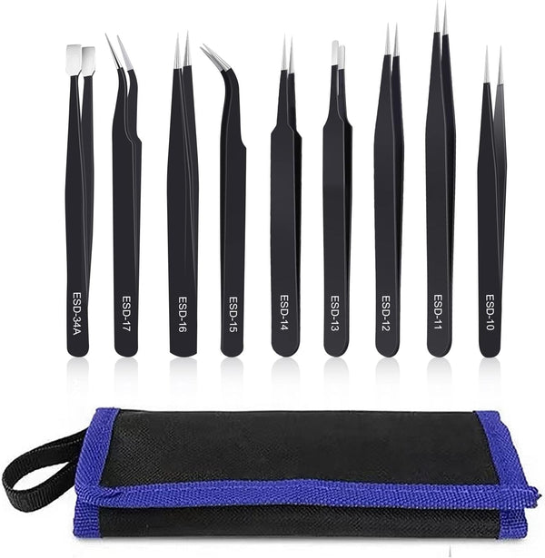 9PCS Precision Tweezers Set, Upgraded Anti-Static Stainless Steel for Laboratory Work and Jewelry-Making