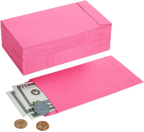 Okuna Outpost 100 Pack Money Envelopes for Cash, Payroll, 100GSM, Pink (4 x 7 In)