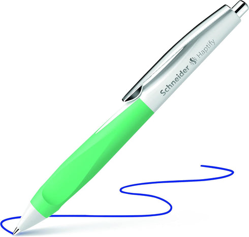 Schneider Haptify Ballpoint Pen - M (Medium), Refillable, Retractable, White-Mint Barrel, Box of 10 Pens