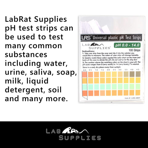 Plastic pH Test Strips, Universal Application, 100 Strips, pH 0.0-14.0, 0.5 pH Intervals