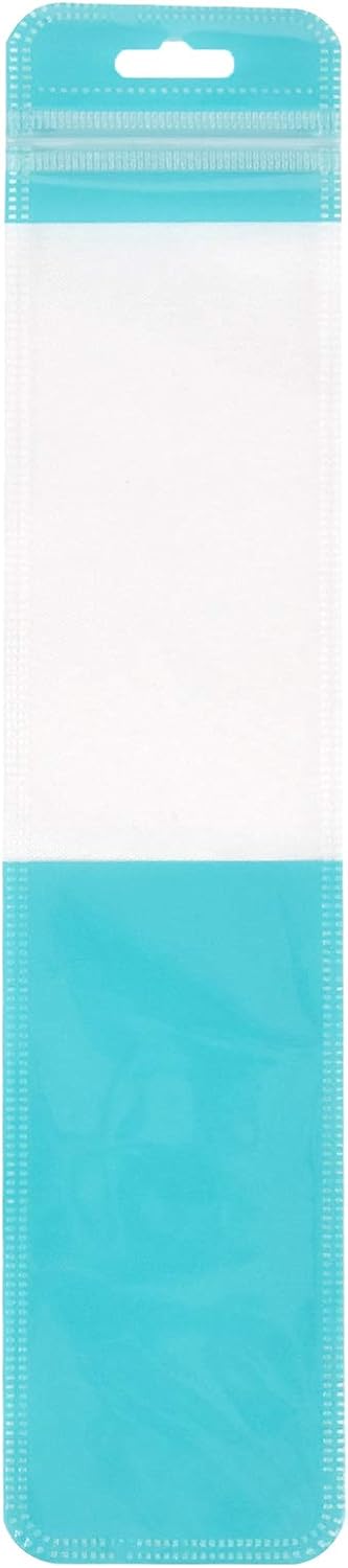 (100, 2.36 inch 10.63 inch) Clear Window Half Turquoise Green Plastic Resealable Bags with Butterfly Hang Hole
