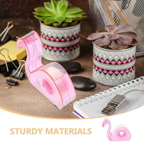 SEWACC Pink Flamingo Tape Dispenser with Clear Tape, Decorative Flamingo Shaped Washi Cutting Tool