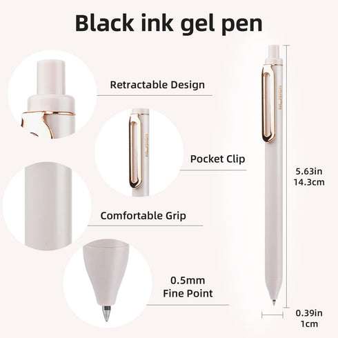 Gel Pens, 10 Pcs, 0.5mm Fine Point, Black Ink, Smooth Writing, No Bleed for Note Taking, Journaling, Office Supplies