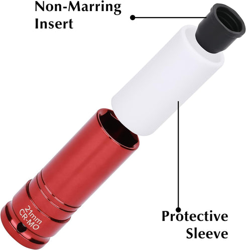 7PCS 1/2" Set, Set-17mm, 19mm, 21mm, 22mm, 23mm, 24mm, 27mm EMENTOL Drive Thin Wall Deep Wheel Protector Impact Socket