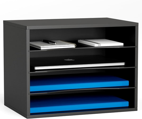 Wood Desktop Letter Tray File Organizer, Paper Storage Mail Sorter with 3 Adjustable Drawer Boards for Home and Office