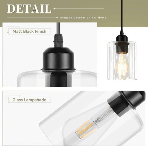 2 Pack) CANMEIJIA Modern Black Farmhouse Pendant Light with Glass Shade, Industrial Pendant Lighting, Island Lights