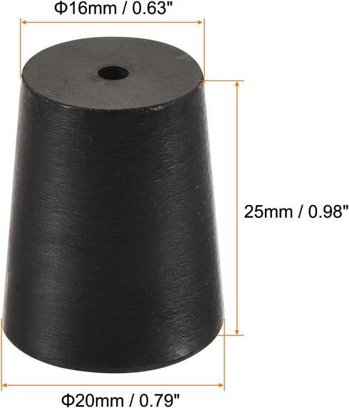 MECCANIXITY Rubber Tapered Plug 16mm to 20mm with Hole Test Tubes Bungs Stopper Black for Lab Home 10 Pieces