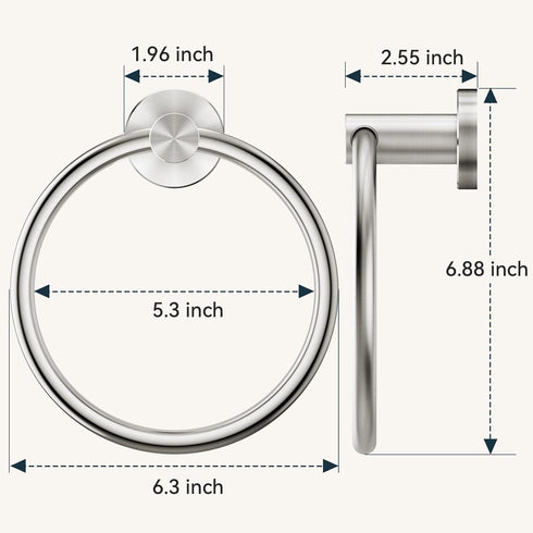 FORIOUS Brushed Nickel Towel Ring, SUS304 Stainless Steel Hand Towel Holder, Modern Wall Mounted Towel Rack