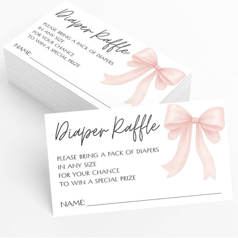 Printed Party Diaper Raffle Baby Shower Insert Pink Bow Design, Girl Baby