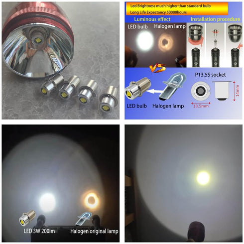 LED Flashlight Bulb Upgrade Replacement 3CD 4CD Cells 4.5V 6V 18V DC4-24V LED Conversion Kit (4Pack)