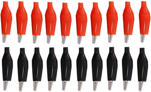 20Pcs Alligator Clips Black Red Soft Insulated Boots Covered Test Lead Clamp - Large
