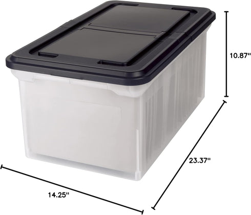 Office Depot Stackable File Tote Box, Black/Clear, Letter Size, 14 1/4in. x 23 3/8in. x 10 7/8in.