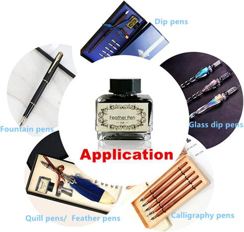 Black Calligraphy Ink, No Carbon No Blocking Fountain Pen Ink for Feather Pen, Quill Pen, Dip Pen, 15ml