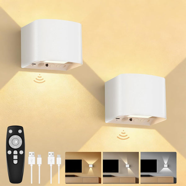 GeyouLux Battery Operated Wall Lamps with Motion Sensor, 6000mAh Rechargeable Wireless LED Sconce