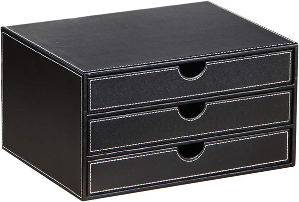 Leather Desk Organizer with 3 Drawers, Executive A4 File Cabinet for Office Supplies and Home Decor