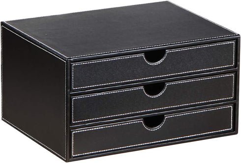 Ayunga Leather Desk Organizer with 3 Drawers, Executive Desktop Filing Cabinet for Jewelry, Bills, Documents (Black)