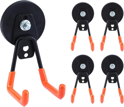 4Pcs Heavy Duty Magnetic Hooks, 66mm Strong Storage Hook with Anti-Slip Coating for Garage Tools