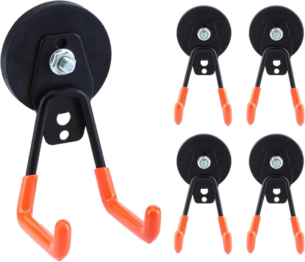 4Pcs Heavy Duty Magnetic Hooks, 66mm Strong Storage Hook with Anti-Slip Coating for Garage Tools
