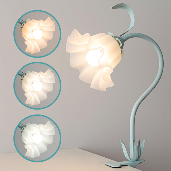 WERFOP Flower Lamp Clip on Light, 3 Color Modes Eye-Caring Desk Lamp