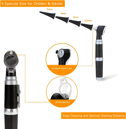 Jeebel Camp 3.0V Bulb, 3X 4 Otoscope Kit,Professional Diagnostic Ear Care Tool with LED Magnification, Speculum Tips
