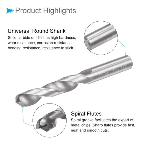 Solid Carbide Drill Bits, 7mm Diameter, YG6 Tungsten Carbide Straight Shank Twist Drill Bits