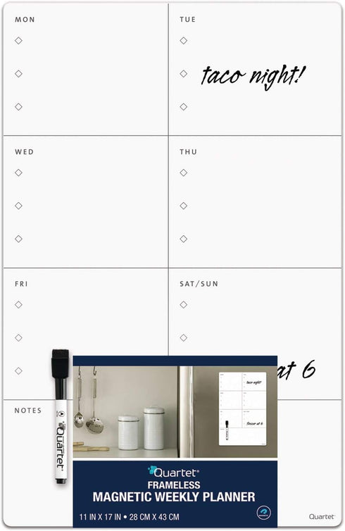 Quartet Magnetic Weekly Planner Dry Erase Board, 11" x 17", Small White Board for Fridge