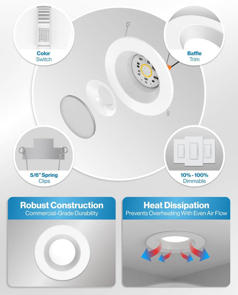 6 Inch, 965LM, 13W (100W 2700K/3000K/3500K/4000K/5000K, Dimmable, 2 Pack Sunco LED Recessed Lighting Retrofit Can