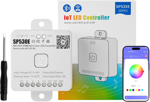 PAUTIX SP530E WiFi Alexa Bluetooth LED Controller, Supports PWM Monochrome CCT RGB RGBW RGBCCT, for LED Strip/Matrix
