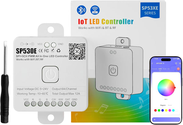 PAUTIX SP530E WiFi Alexa Bluetooth LED Controller, Supports PWM Monochrome CCT RGB RGBW RGBCCT, for LED Strip/Matrix