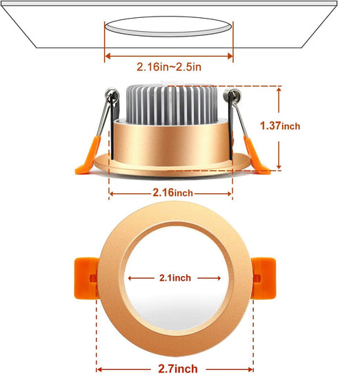 YGS-Tech 2 Inch LED Recessed Lighting - Dimmable Downlight 3W (35W Halogen Equivalent), 5000K Daylight White Ceiling