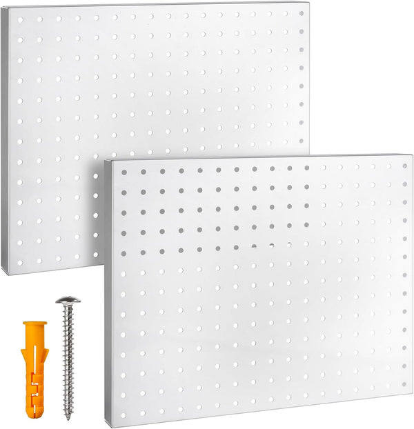 Heavy Duty Metal Pegboard Organizer - Wall Storage Steel Peg Board Panels Set with 1/4 inch Round Holes, 2 Pack