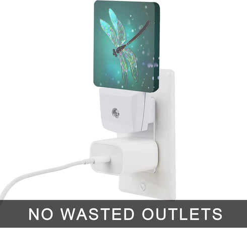 Oeaskly Gift,0.5W Dragonfly Night Light,Fantasy Green Dragonfly Plug-in Night Lights with Dusk-to-Dawn Sensor