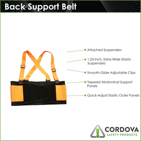 Cordova SB200L High Visibility Orange Back Support Belt with Glide Adjustable Clips, Large, Orange