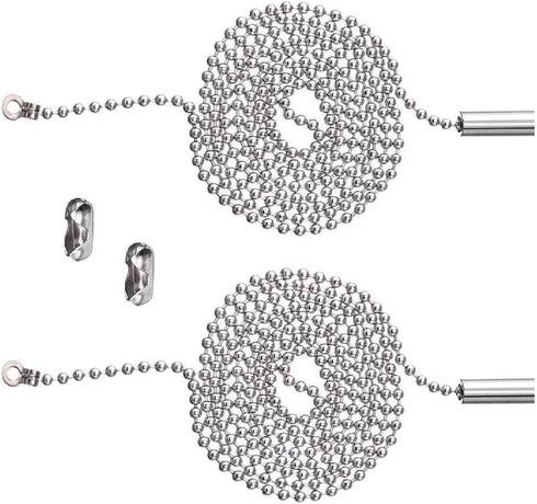 2pcs Silver Ceiling Fan Pull Chain, Rustproof Beaded Extension Chains for Light Bulb, 3.3 Feet Metal Accessories