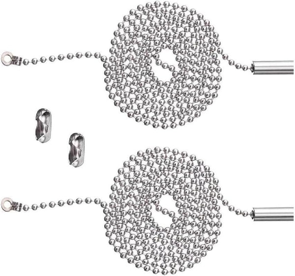 2pcs Silver Ceiling Fan Pull Chain, Rustproof Beaded Extension Chains for Light Bulb, 3.3 Feet Metal Accessories