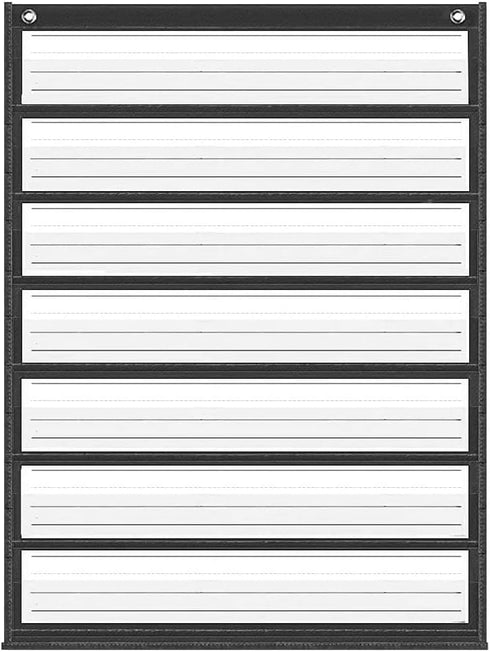 Auchq Magnetic Pocket Chart, Standard Pocket Chart with 7+1 Pockets, 14 Double-Sided Dry-Eraser Cards for Classroom